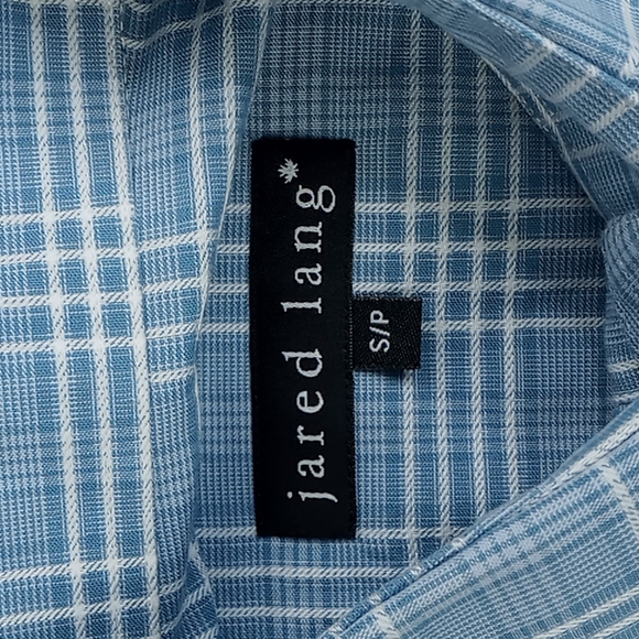 Jared Lang Men's Size S/P Button Front Slim Fit Shirt Blue/White Roll Tab Sleeve - Picture 9 of 11